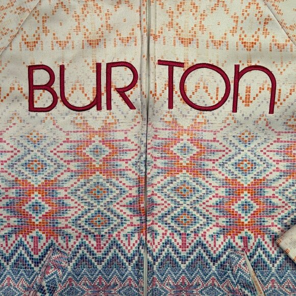 Burton Hoodie Womens Large L Pink White Aztec Peak Fleece Lined Full Zip Jacket - Picture 11 of 14